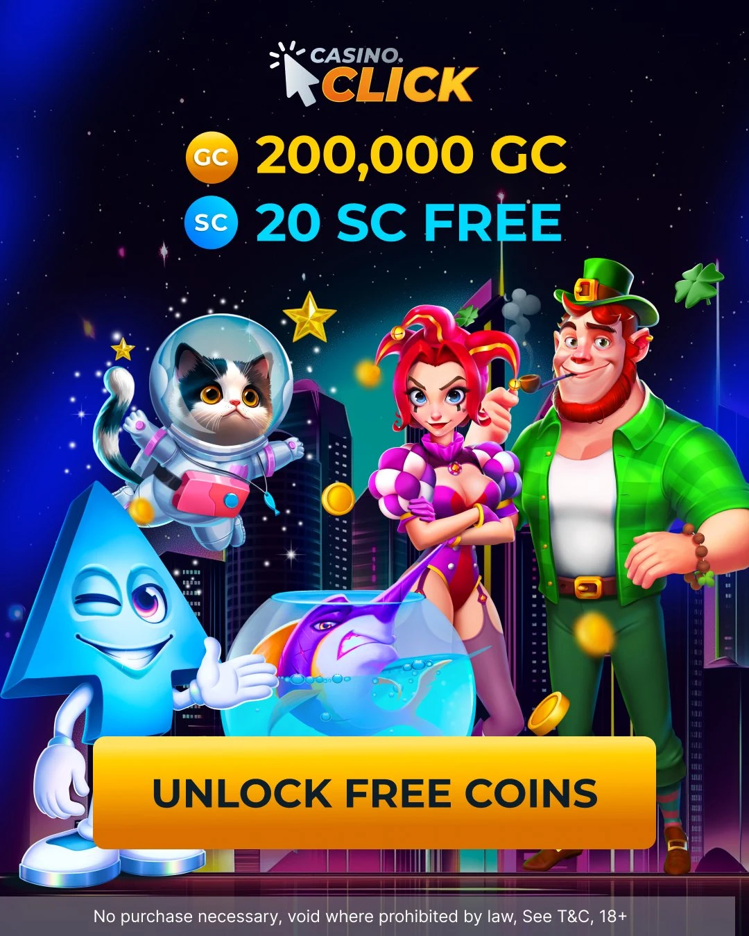 Casino Click Missouri promo banner — 200,000 GC and 20 SC free welcome offer for Missouri players